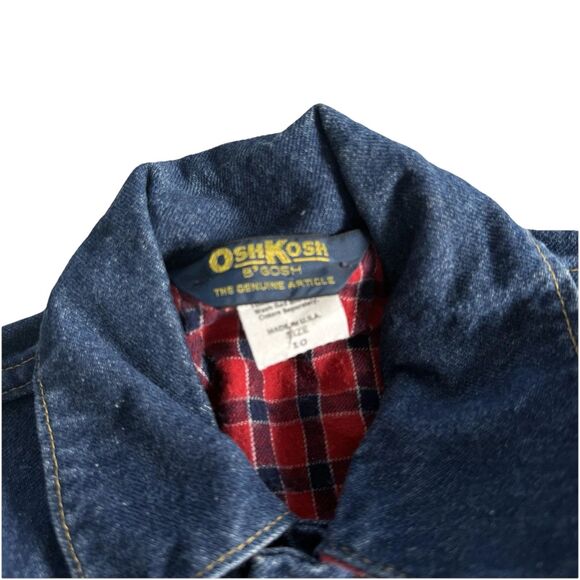 Vtg Boys OshKosh B' Gosh Denim Jean Jacket Red Flannel Lined Trucker Sz 10 USA - Picture 3 of 10